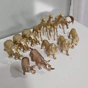 12pcs Metallic Gold Plastic Safari Animal Figurines